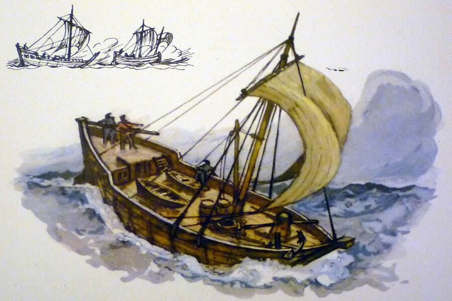 Коч на открытке. Рисунок И. Родионова, 1975 г.