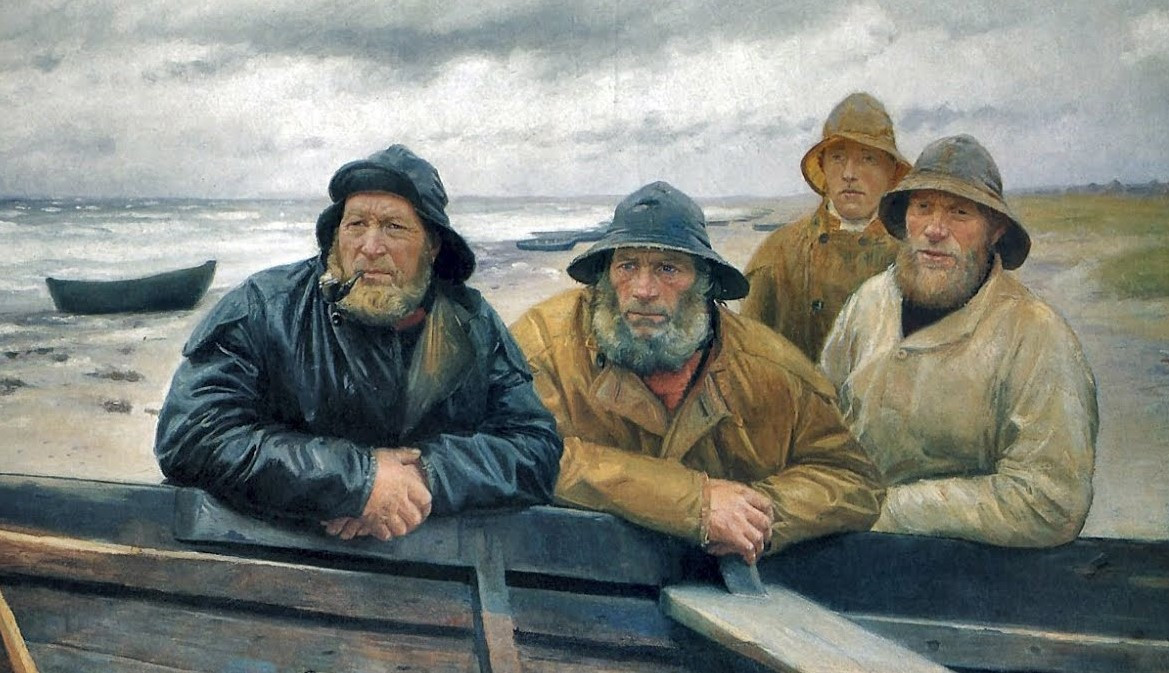 На картине датского художника Микаэля Анкера у того рыбака, что слева, «королевская» шапка, у остальных – ее производные