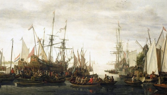 Keelhauling в представлении художника Леве Петерса. Нарушитель дисциплины по приказу адмирала Яна ванн Неса приговорен к килеванию и уже поднят к ноку грота-реи