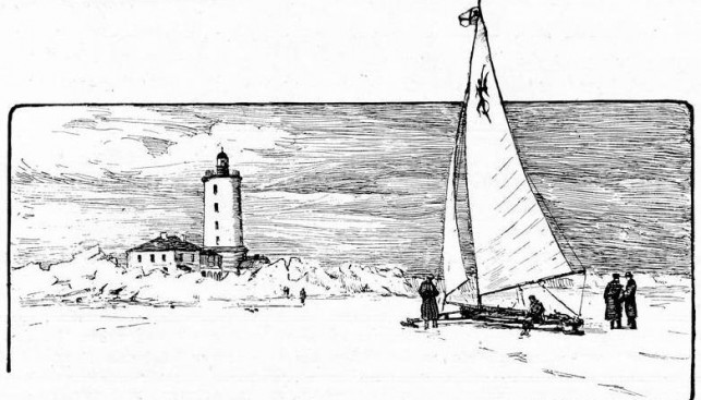Буер "Чертогон" у Толбухина-маяка. Рисунок из журнала "Рулевой", №3, 1914 г.