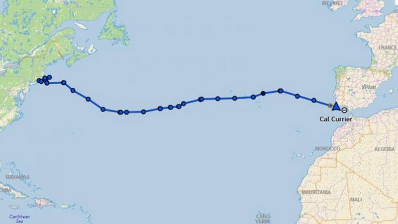 Вот маршрут Кэла через Атлантику.