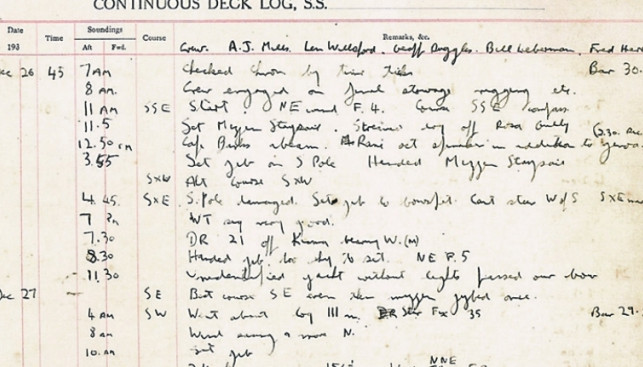 Логбук яхты Wayfarer в гонке Rolex Sydney Hobart 1945 года