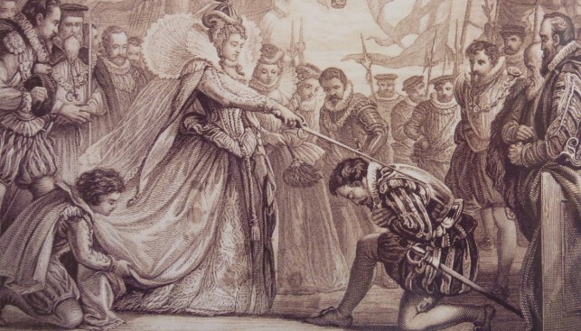  Королева Елизавета посвящает в рыцари Фрэнсиса Дрейка «за заслуги перед Короной»