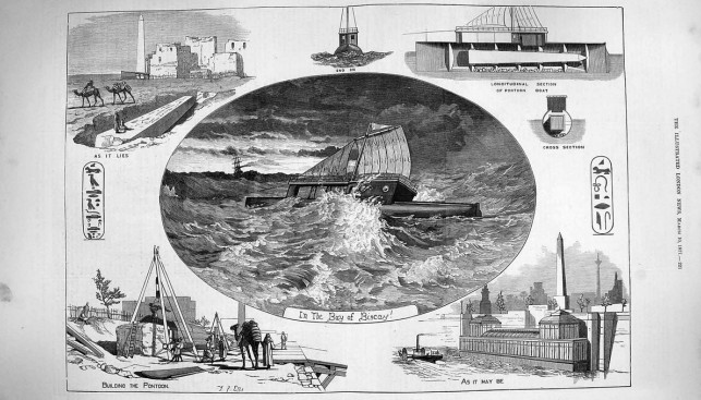 Литография, показывающая, как перевозился обелиск Игла Клеопатры. 1877 г.