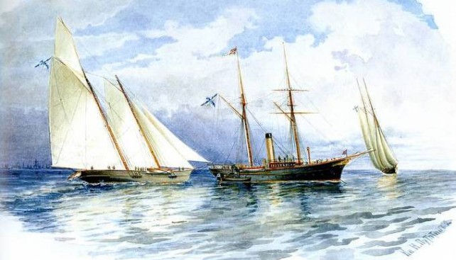 Яхты «Забава», «Славянка» и «Королева Виктория» на Кронштадтском рейде