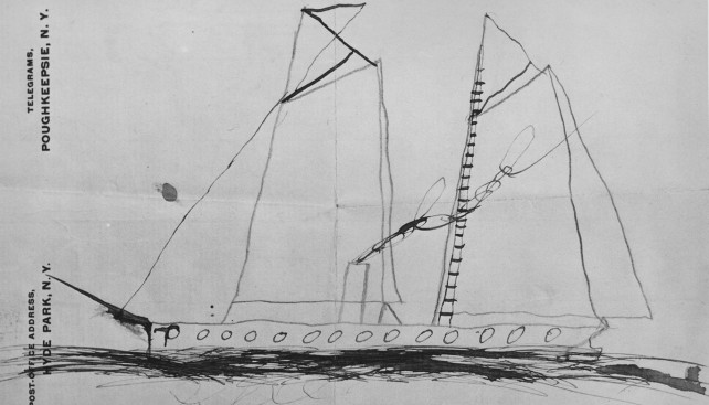 Корабль под парусами. 1887 год. Рисунок хранится в музее Рузвельта в Гайд-Парке