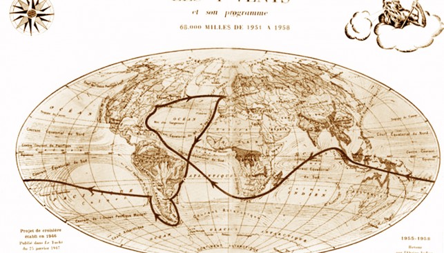 Маршрут первой кругосветки Марселя Бардьо на яхте Les Quatre Vents