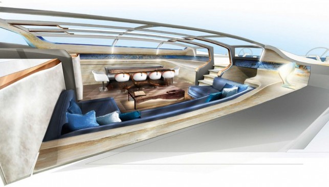 Эскиз серийной 70-футовой яхты. Нажатием кнопки стекла превращаются в непрозрачные